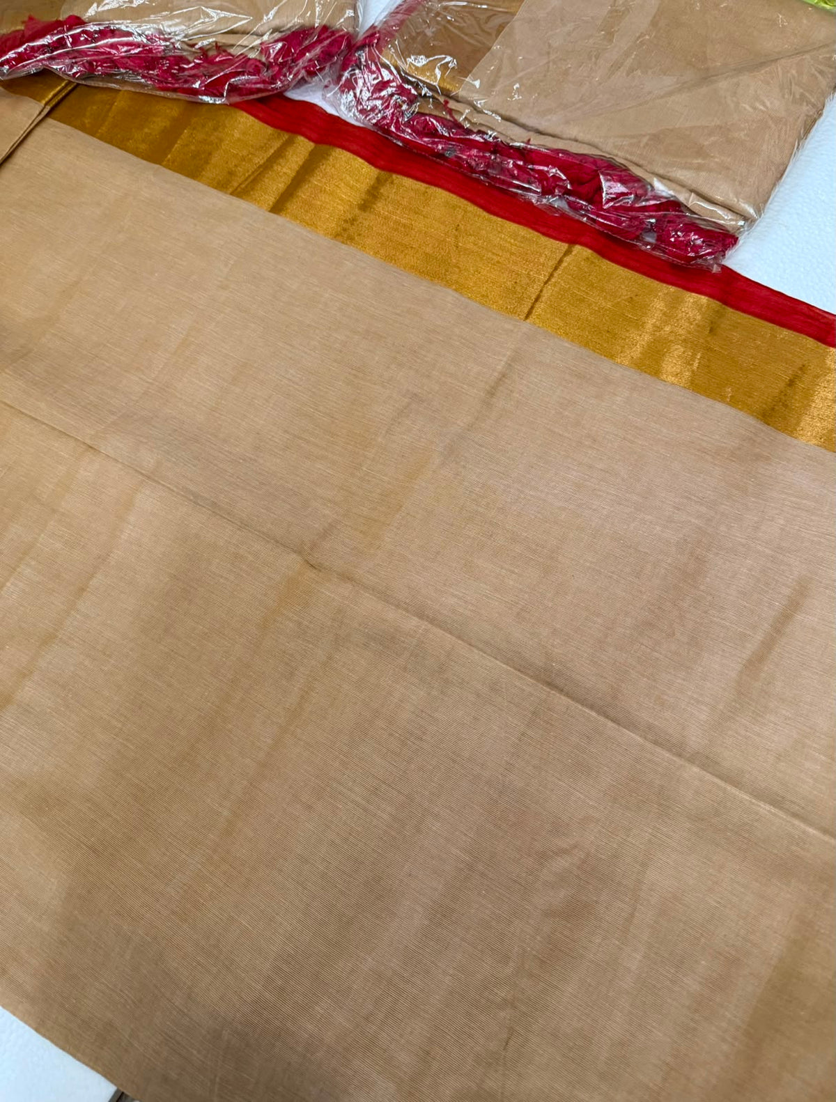 Pure Cotton Kasavu saree with Traditional Motifs