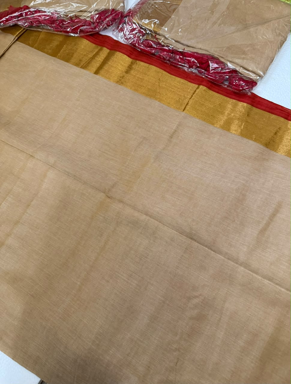 Pure Cotton Kasavu saree with Traditional Motifs