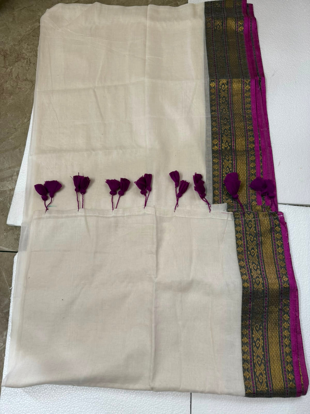Handwoven Kasavu Silk-Cotton Saree with Gold Border
