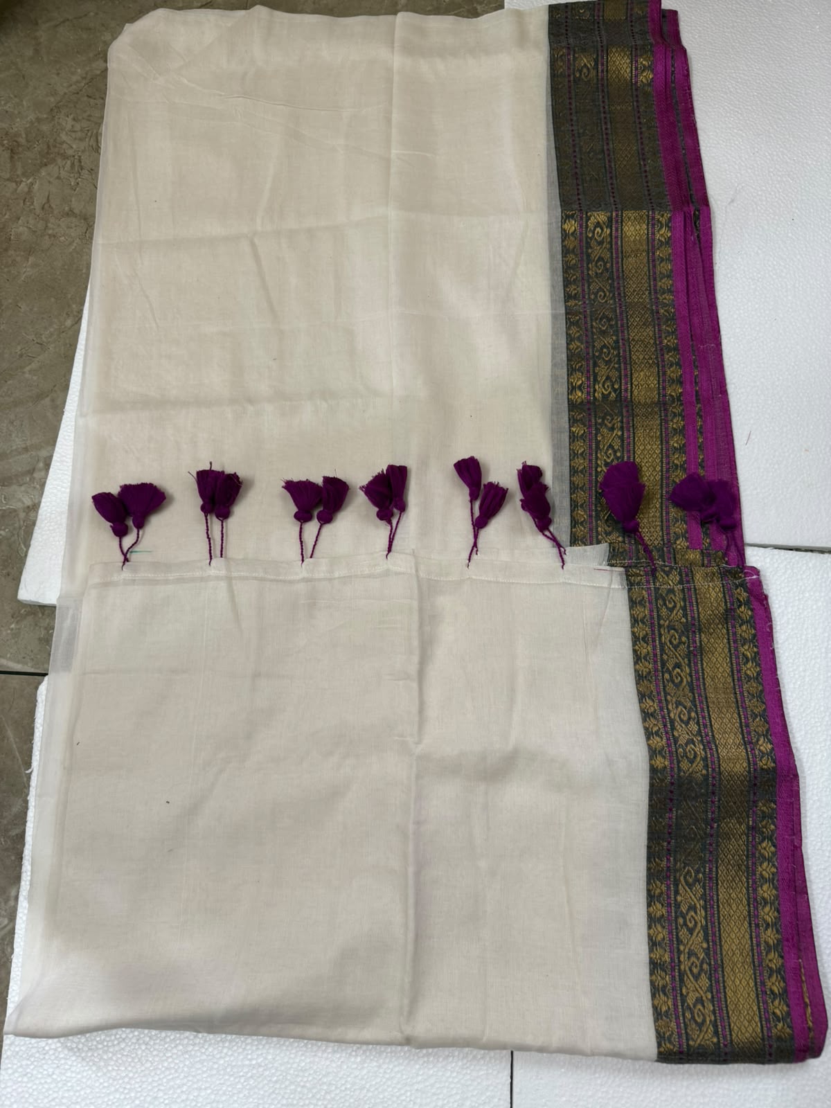 Handwoven Kasavu Silk-Cotton Saree with Gold Border