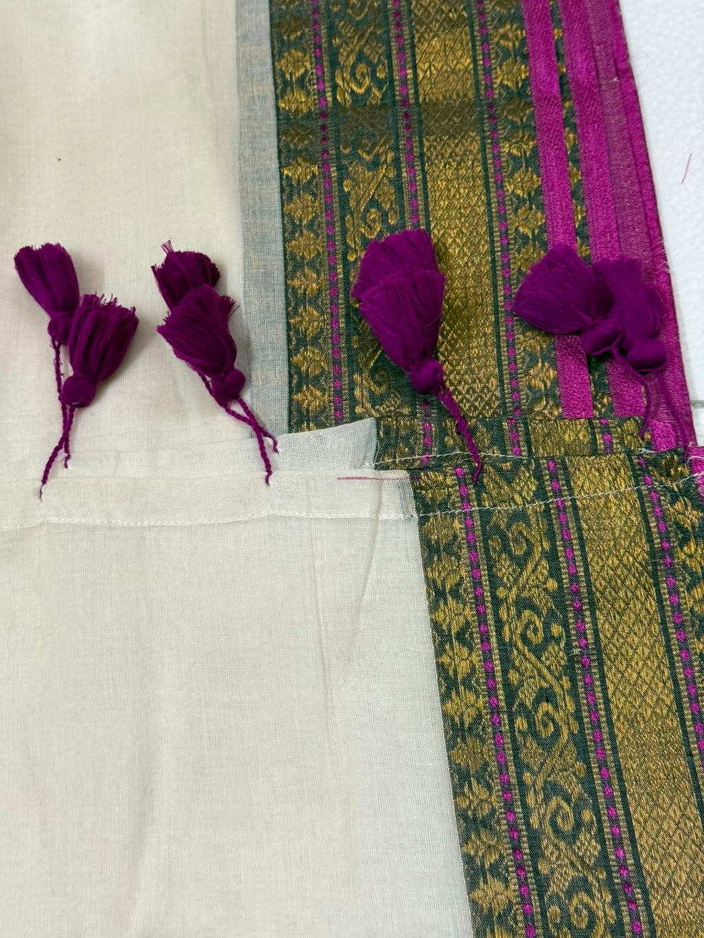 Handwoven Kasavu Silk-Cotton Saree with Gold Border