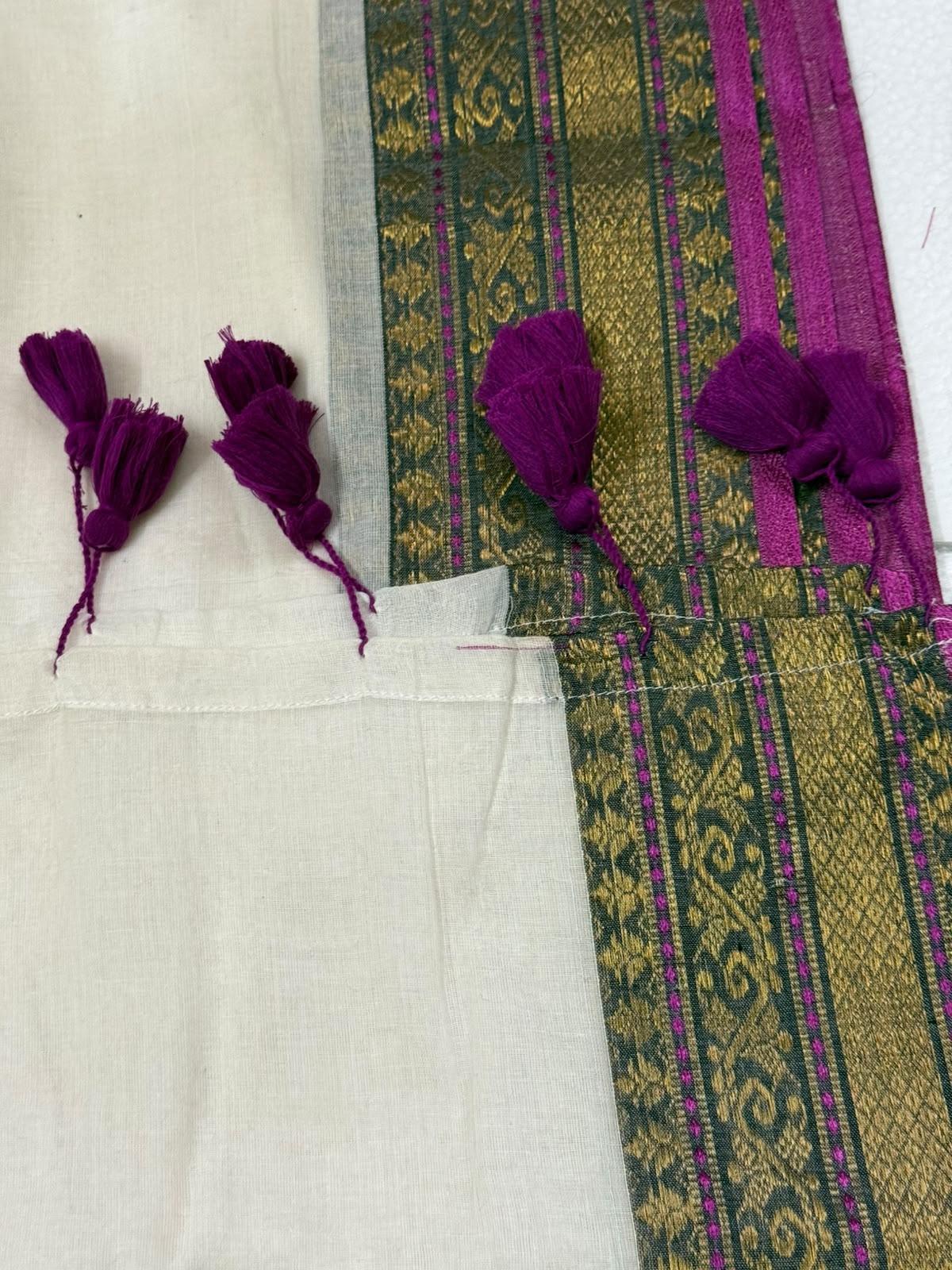 Handwoven Kasavu Silk-Cotton Saree with Gold Border