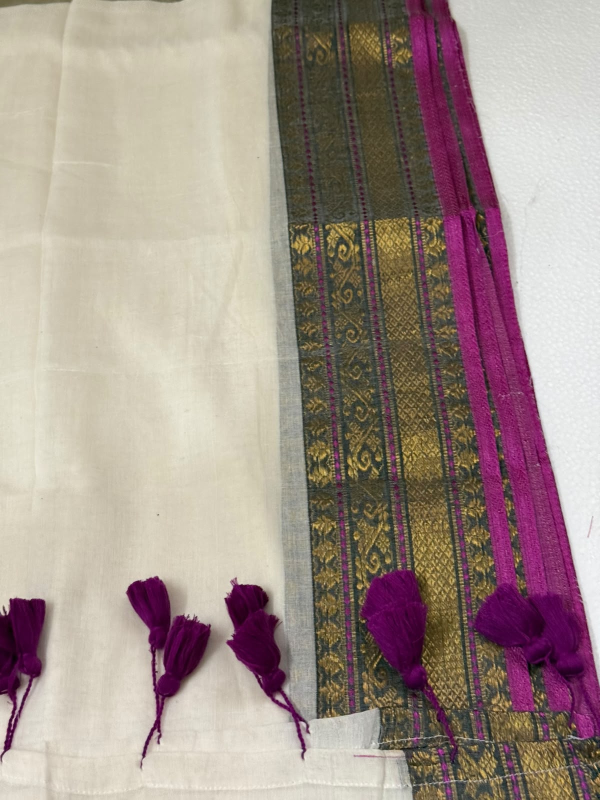 Handwoven Kasavu Silk-Cotton Saree with Gold Border